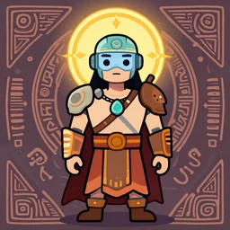 portrait of a future metaverse cyborg tech shaman warrior, 2D cartoon, flat cartoony, visionary art, symmetric, Magick symbols, holy halo, shipibo patterns, sci-fi, adventure time character style