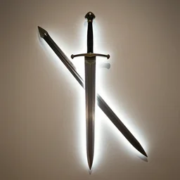 an evil sword, on a plain fabric background. diagonal composition, symmetrical ( concept art by enki bilal, museum picture, 4 k, backlit )
