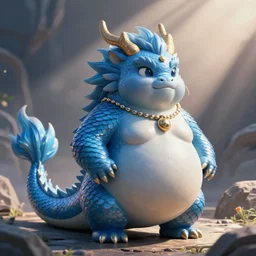 photo ,HD, realism , chubby female dragon , blue scales.
