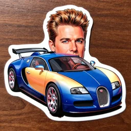 sticker art of a caricature drawing of a bugatti veyron in ed roth hotrod style, vivid colors, exegerated cartoon, hyperdetailed