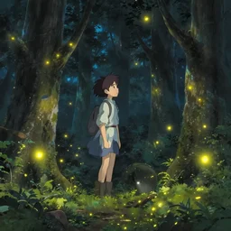 fireflies in the forest by makoto shinkai, animation background, finely detailed
