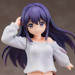 complete figure of emo girl wearing a comfy blouse, missing torso, personification, tsurime eyes, tareme eyes, eyes by kon satoshi, ^. ^ eyes, dynamic pose, amiami, aniplex, kotobukiya, beautiful composition, 4 5 mm lens, focal length 2, hdr