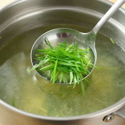 ladle in soup of grass