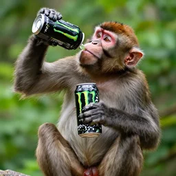 monkey drinking monster energy, high quality photo