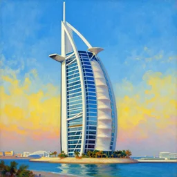 a vibrant painting of the burj al arab in dubai by william turner, detailed, art, 1 8 2 4, british museum, colorful, beautiful