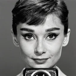 photo of Audrey Hepburn by Diane Arbus, extreme closeup, black and white, high contrast, Rolleiflex, 55mm f/4 lens