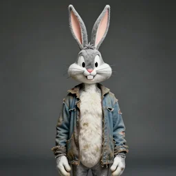 formal portrait of bugs bunny. homeless, dirty, torn clothes. dslr photo, annie leibovitz and lee jeffries.