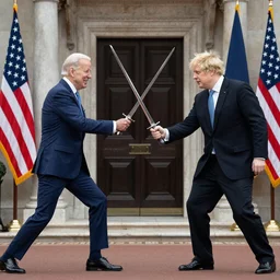 Joe Biden meets Boris Johnson in a sword duel
