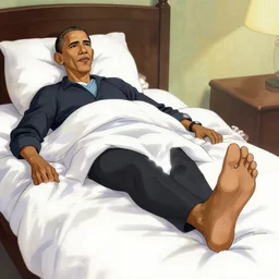 Barack Obama laying in bed with foot sticking out, drawn by Masashi Kishimoto