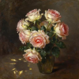oil painting by frans mortelmans, roses in cinematic light, shadows, dramatic and very very very very beautiful masterpiece, light reflection, light refraction