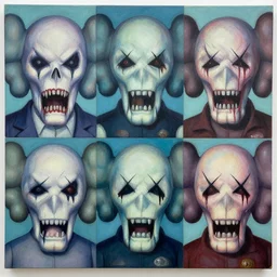 terrifying faces, perfect gridlines, slipknot, horror theme by shusei nagaoka kaws, david rudnick, airbrush on canvas, pastell colors, cell shaded 8 k