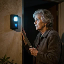 Old lady with a knife, doorbell cam, in the middle of the night
