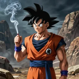 Stoned Goku smoking week, dragon ball z, photorealistic