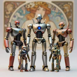tin toy of cyberpunk robot family, depth of field, zeiss lens, detailed, centered, fashion photoshoot, by nicoletta ceccoli, mark ryden, lostfish, artgerm, greg rutkowski, alphonse mucha, breathtaking, 8 k resolution, extremely detailed, beautiful, artistic, hyperrealistic, octane render, - h 8 0 4