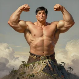 ultra realistic illustration, a very tall and muscular gigachad bongbong marcos flexing on top of a mountain, intricate, elegant, highly detailed, digital painting, artstation, concept art, smooth, sharp focus, illustration, art by artgerm and greg rutkowski and alphonse mucha