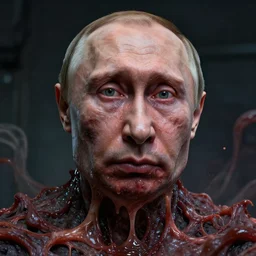a horrific photograph of a disgusting amorphous blob!!!!!!!!!! putin, failed cosmetic surgery, ( ( ( ( ( ( ( ( lip filler ) ) ) ) ) ) ) ), 8 k, volumetric lighting, unreal engine, ultra - realistic, grotesque, nightmare fuel, dripping skin, david cronenberg, ren and stimpy