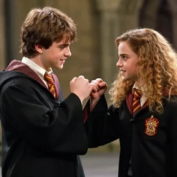 ron vs hermione fist fight, candid photography, 8 k uhd, highly detailed, accurate