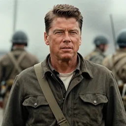 movie still of ronald reagan in saving private ryan