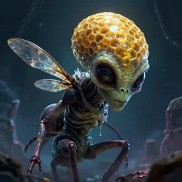 alien creature with beehive head hd scary cosmic
