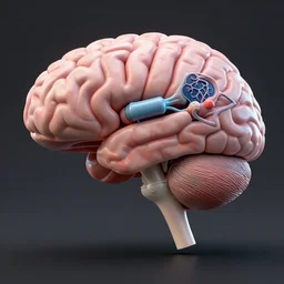 3 d model of a human brain with artificial neural implant, unreal engine