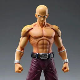 realistic miniature saitama on a studio shot, movie shot, close - up, cinematic perspective, full hd, vibrant colors