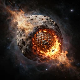 Digital art of a meteorite containing an insect hive burning up in the atmosphere, by Jessica Rossier and Wayne Barlowe  4k prehistoric geology space hubble start nebula