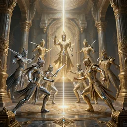 fantasy characters fight in ancient temple, 8 k, lumen reflections, sharpened, insanely detailed and intricate, hypermaximalist, elegant, ornate, hyper realistic, super detailed