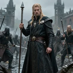 ( ( ( ( ( hyperrealist cg of elric of melnibone in wizard robes on a rainy battlefield. ) ) ) ) ) by daniel f. gerhartz and matt stewart, fantasy, photorealistic, octane render, unreal engine, dynamic lighting, perfect factions, very detailed faces, trending on artstation, poster, volumetric lighting, 4 k, award winning
