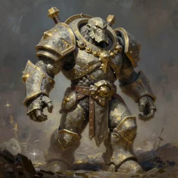 tall bulky warforged made from stone that looks like karn from magic the gathering, full body portrait, protective stance, dungeons and dragons, fantasy, full body portrait, detailed, oil painting,