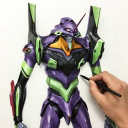 Detailed, instruct, Evangelion Unit 01 by Ashley Wood, Jamie Hewlett, Bill Sienkiewicz, character design, concept art
