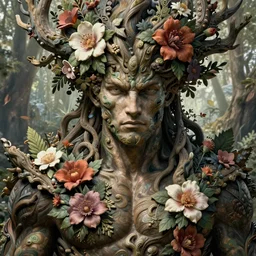 god of the forest, 3 0 years old, rugged, male, gorgeous, detailed face, amazing, flowers, muscular, intricate, highly detailed, digital painting, artstation, concept art, sharp focus, illustration, art by gaston bussiere greg rutkowski alphonse mucha