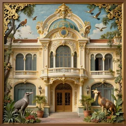 saigon paradise, rococo art style, animals and birds, highly detailed