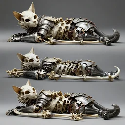 three - ply portrait death cat dark souls in armor made of polished dragon bones looks relaxed, quantum physics, victorian era, haight face details