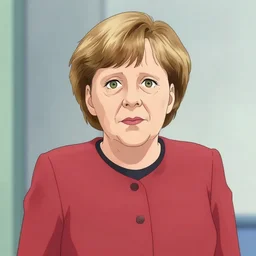 Angela Merkel in Pop Team Epic in the style of Bkub Okawa