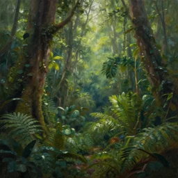 beautiful aesthetic inspirational digital oil painting of rainforest, by greg rutkowski, ultra detailed, fine details, trending on artstation, volumetric light.