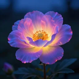 Luminescent flower blooming at twilight, cgsociety, r /art, trending on artstation, artstationHD, octane render, highly detailed, cel-shaded, vray, volumetric lighting