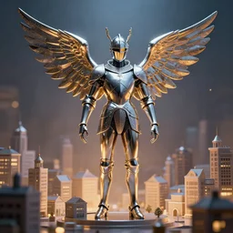magicpunk seraphim statue knight, chrome reflect, calming, uplifting mood, ultra realistic, funny, small buildings, highly detailed, epic lighting, illuminated, cinematic, art by eddie mendoza
