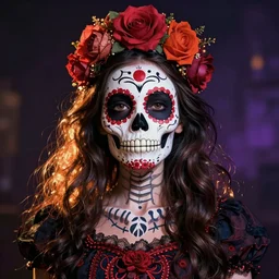 illustration of a sugar skull day of the dead girl, art by richard scarry