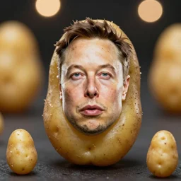 8 5 mm photography of a potato with the face of elon musk, dof and bokeh