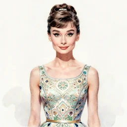 audrey hepburn sundress, intricate watercolor portrait by greg rutkowski, trending on pixiv