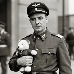 the famous pilot francesco baracca, in regia areonautica's uniform, holding a plushie, perfect face, made by a early century photographer