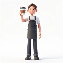 towering barista holding a coffee cup, detailed 3d character render, full body, standing, isolated on a pure white background, centered, whole figure in frame, sharp focus, studio lighting