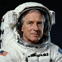 a highly focused photo of alan watts as an astronaut