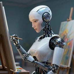 portrait of a robotic artist painting art, beautiful digital art, artstation cgsociety highly - detailed masterpiece