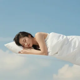 a sleeping woman dreaming about flying
