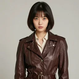 youthful asian demure, exquisite features, feminine cut, 1 9 8 0 s frontiers in flight leather suit, butch billy, lara jade
