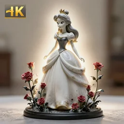 cartoon princess of the rose springs. resin sculpture, backlighting, depth of field, 4 k, ink wash