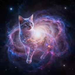 celestial epic vibrant cinematic fantasy space image of a sparkling ethereal oceanic silky cosmic universe, cat made of the universe, celestial cosmos, nasa photos, artstation