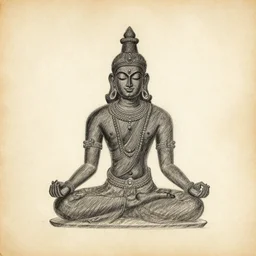 silhouette of a man meditating in the style of ancient hindu scriptures, pencil sketch, parchment paper