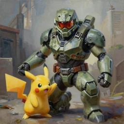 slowpoke pokemon playing as master chief, oil on canvas, intricate, 8 k highly professionally detailed, hdr, cgsociety